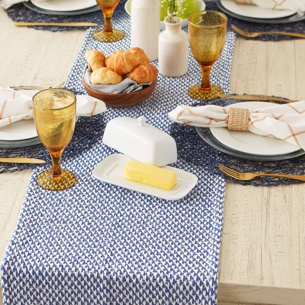 Nautical Blue Woven Table Runner 15x108