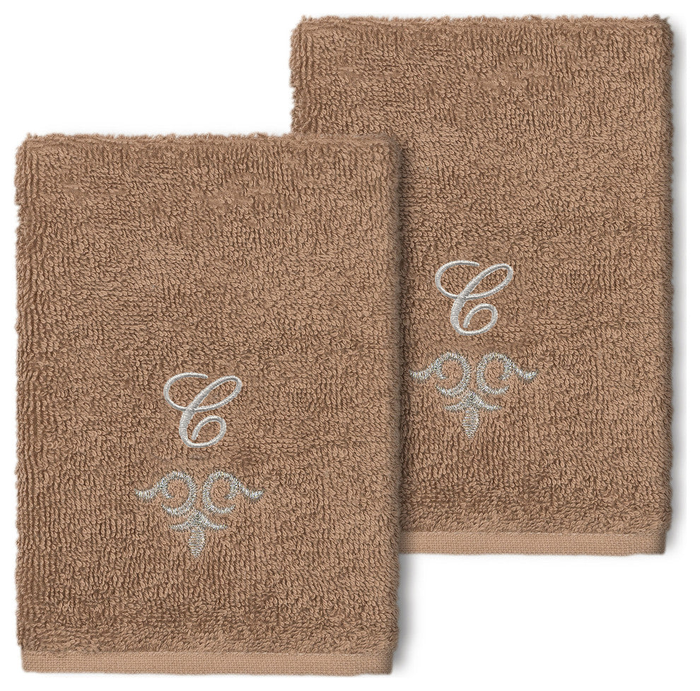Linum Home Turkish Cotton Monica 2-Piece Embellished Washcloth Set, Latte