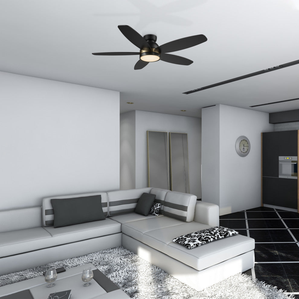 CARRO 48" Low Profile Ceiling Fan With Lights and Remote for Bedroom, Black/Gold