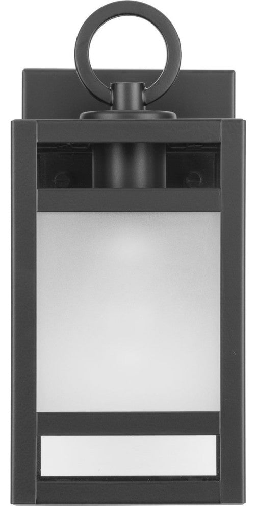 Parrish 1-Light Matte Black Clear and Etched Glass Outdoor Small Wall Lantern