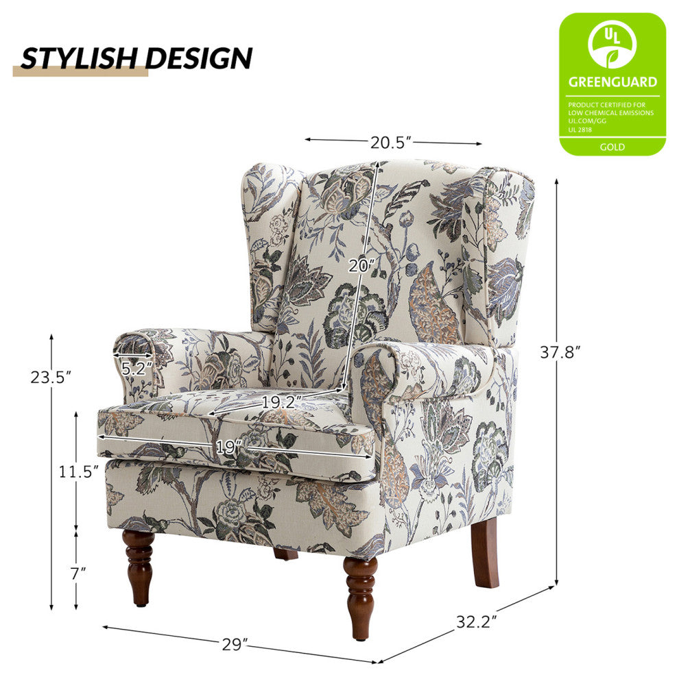 Wooden Upholstered Armchair, Set of 2, Green
