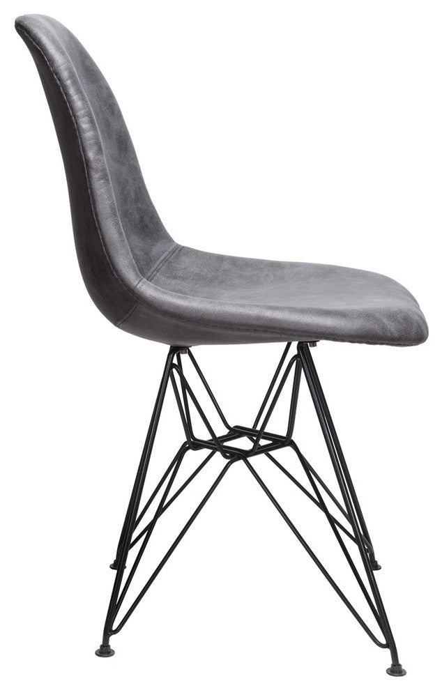 Leatherette Upholstery Fabric Chair, Black Steel Leg, Cool Gray, Markle