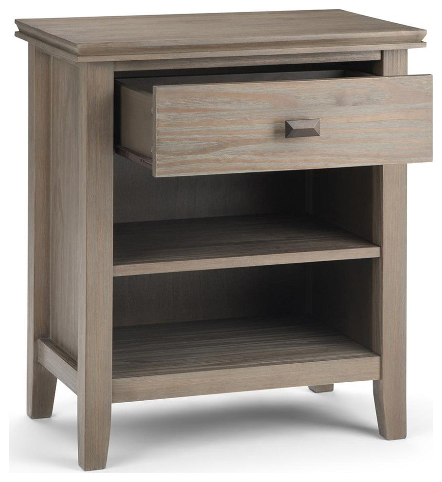 Artisan Solid Wood 24 Inch Wide Bedside Nightstand Table In Distressed Grey