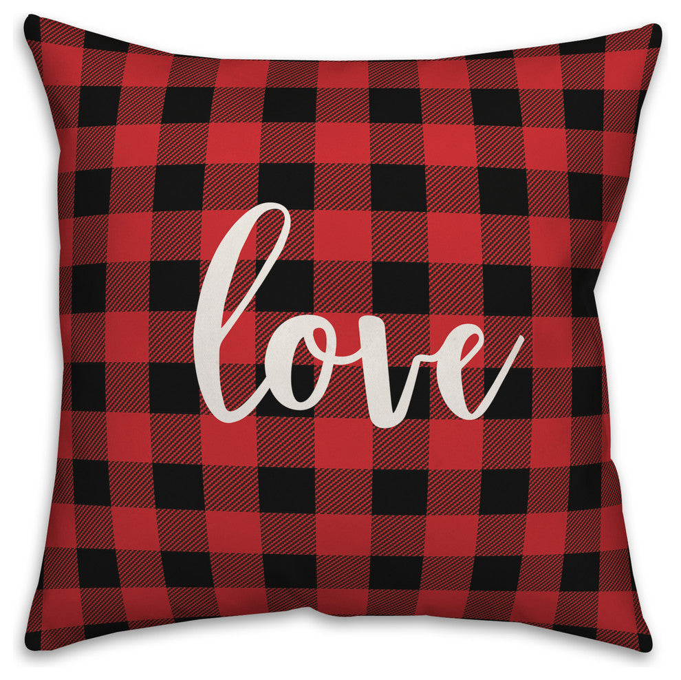Love, Buffalo Check Plaid 18x18 Throw Pillow