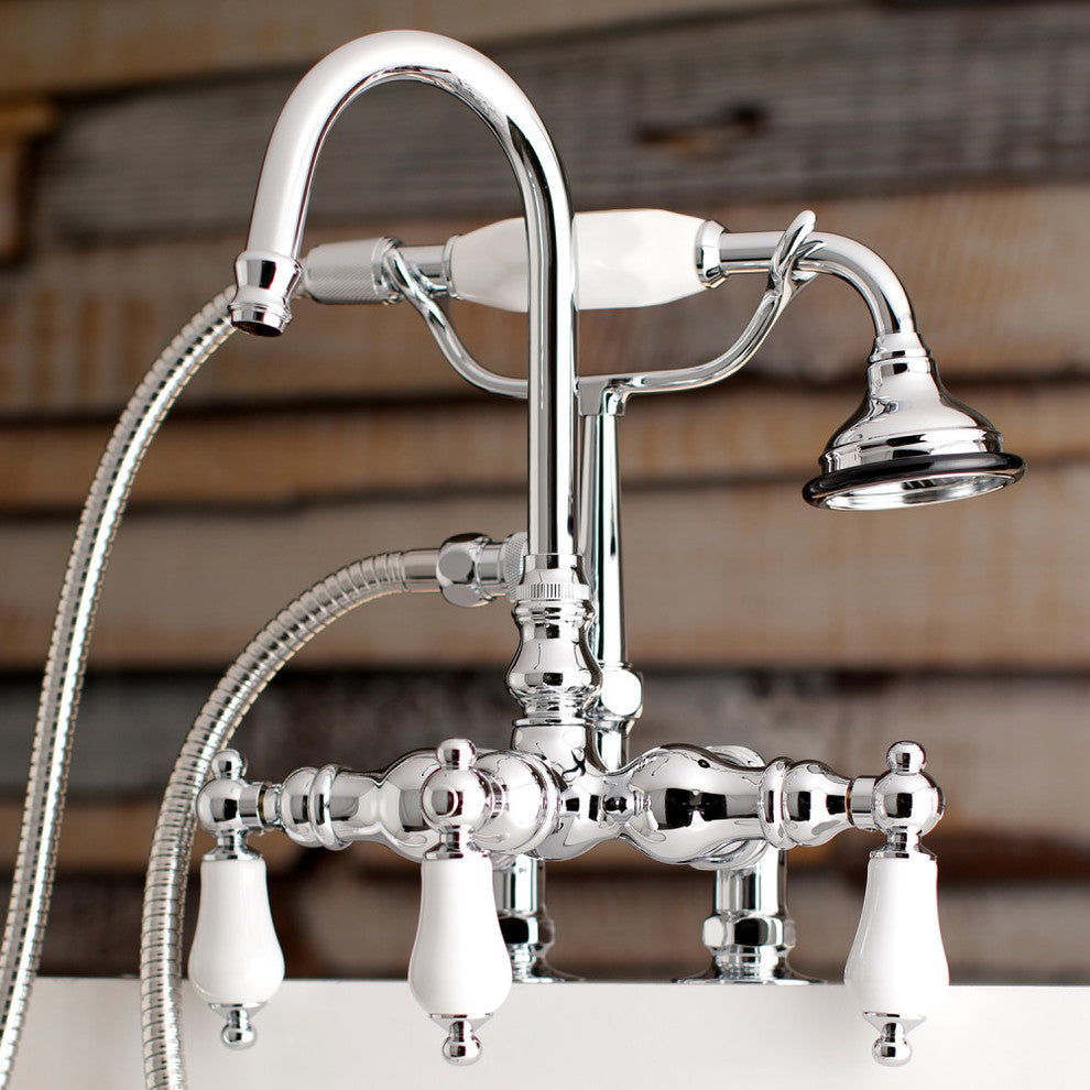 Aqua Vintage Clawfoot Tub Faucet With Hand Shower, Polished Chrome