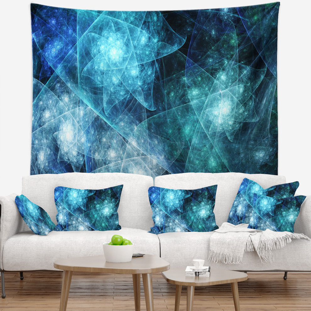 Blue Rotating Polyhedron Abstract Wall Tapestry, 39"x32"