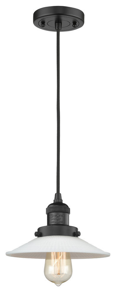 Halophane 1-Light Mini Pendant, Matte Black, Matte White Halophane