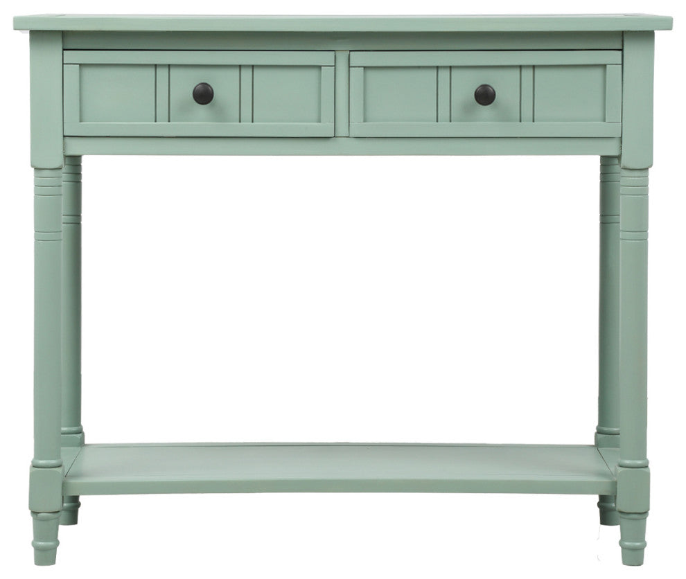 Console Table with Two Drawers and Bottom Shelf, Antique Blue