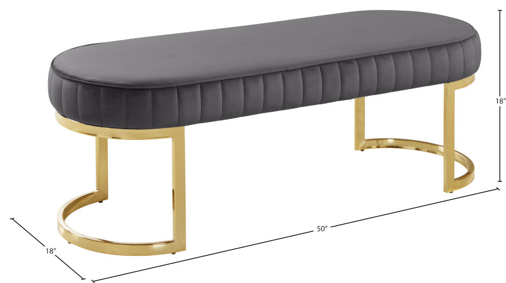 Lemar Velvet Upholstered Bench, Gray