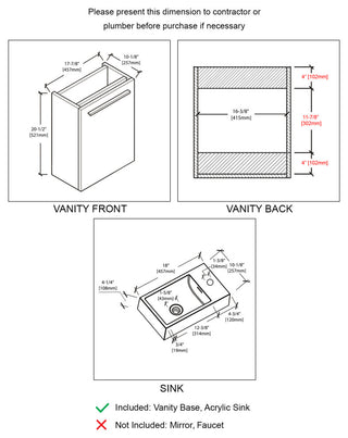 Colmar 18" Vanity Set With Acrylic Sink, Dark Oak