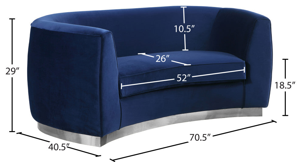 Julian Velvet Upholstered Loveseat, Navy, Chrome Base