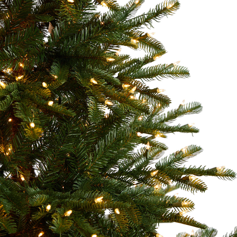 8' Layered Washington Spruce Faux Xmas Tree W/Clear Lights & Bendable Branches