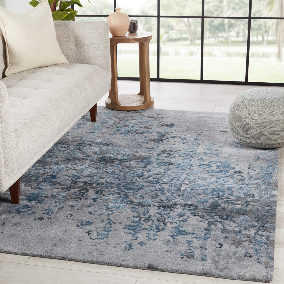 Ballare Handmade Abstract Blue/ Gray Area Rug 9'X12'