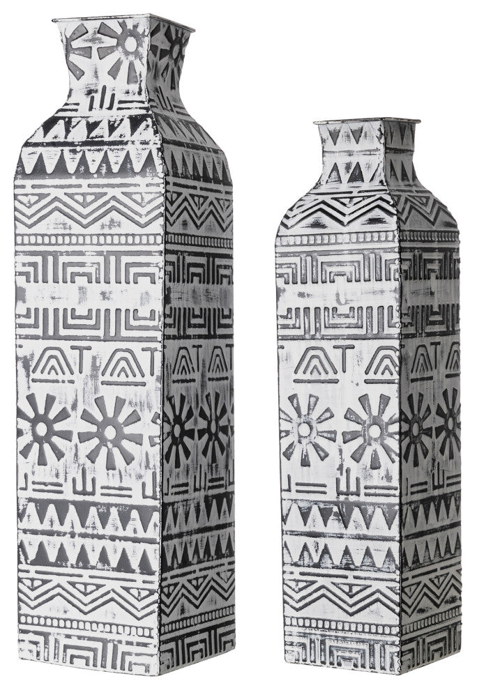 Global/Boho Textured Metal Table/Floor Vase, Set of 2