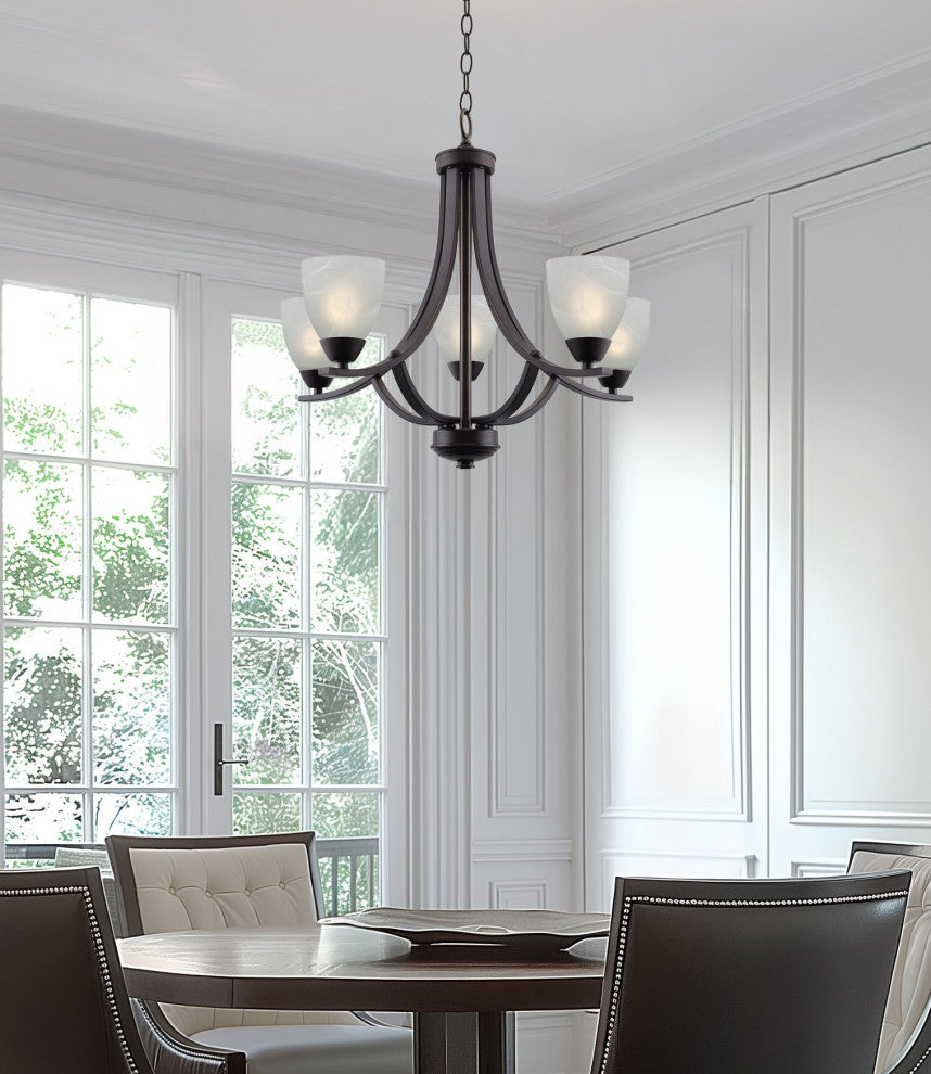 Kira Home Weston 24" Chandelier, Alabaster Glass Shades, Adjustable Chain, Oil