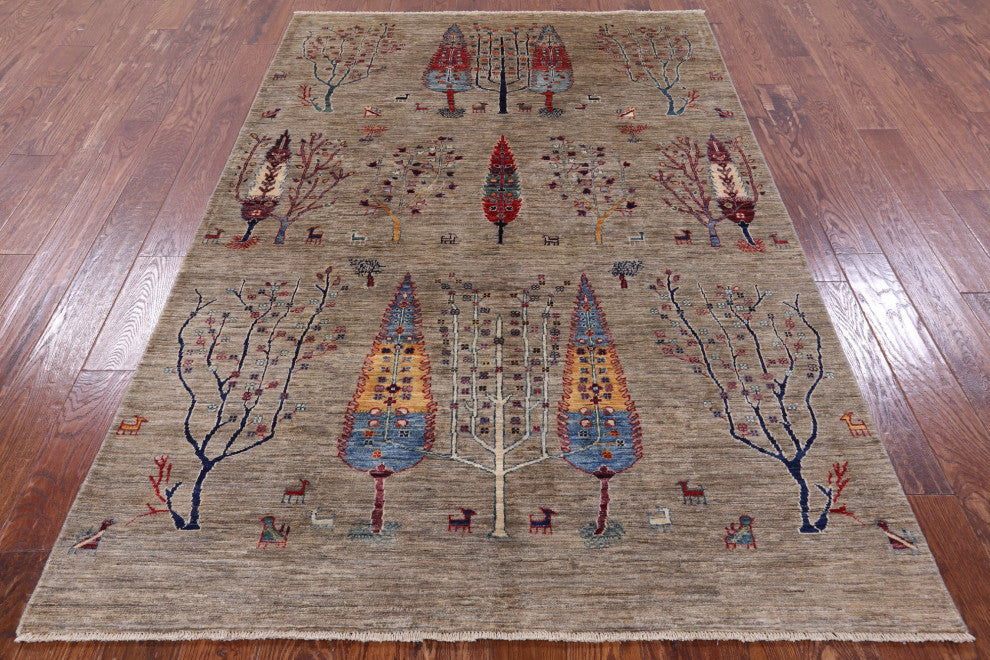 5' 2" X 7' 10" Hand-Knotted Tribal Persian Gabbeh Rug Q8022