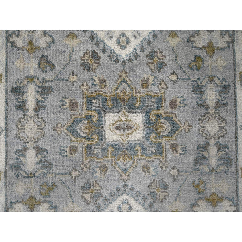 Medium Gray, Hand Knotted, Karajeh Design, Natural Wool, Runner Rug, 2'7"x7'9"