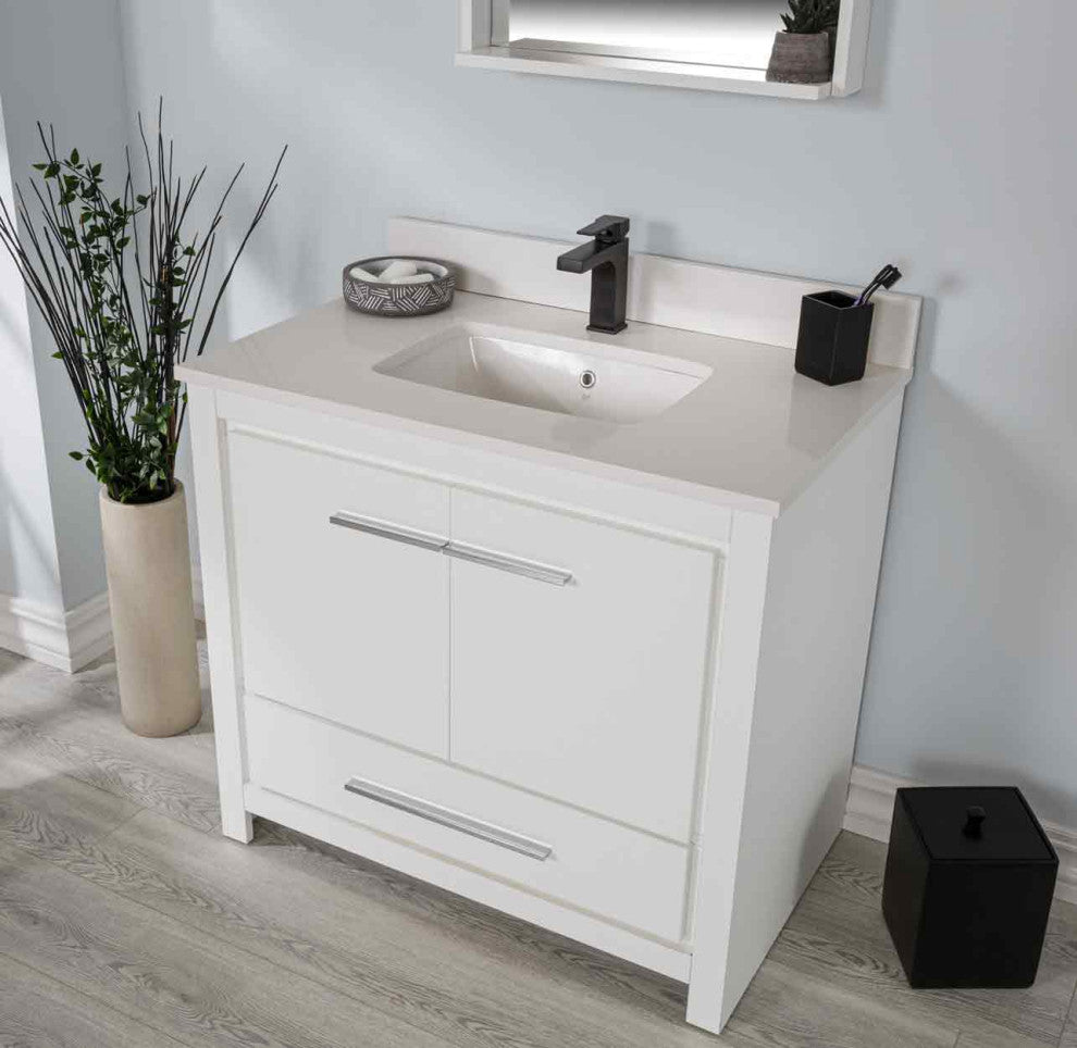 Mila Collection 36" Bathroom Vanity With Sink, Mirror, Countertop, Snow White