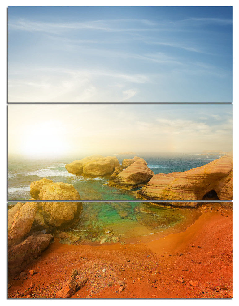 "Rocky Red Beach and Blue Sky" Metal Wall Art, 3 Panels, 28"x36"