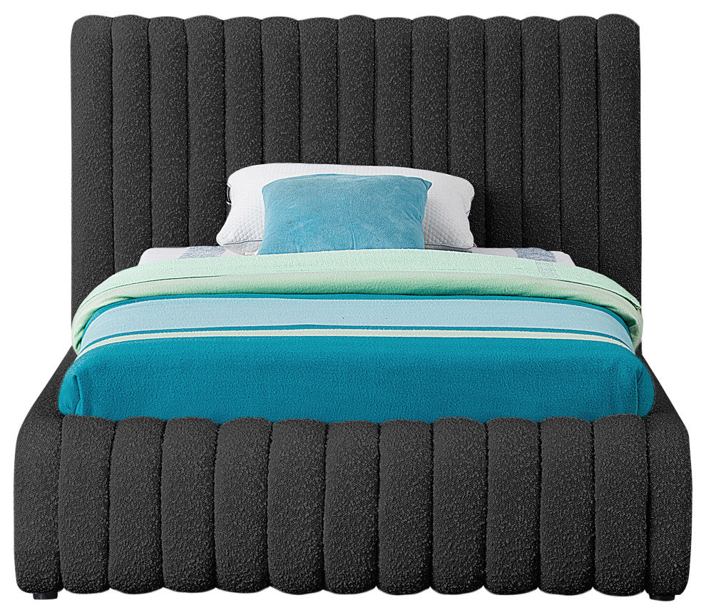 Nash Boucle Fabric Upholstered Bed, Black, Twin
