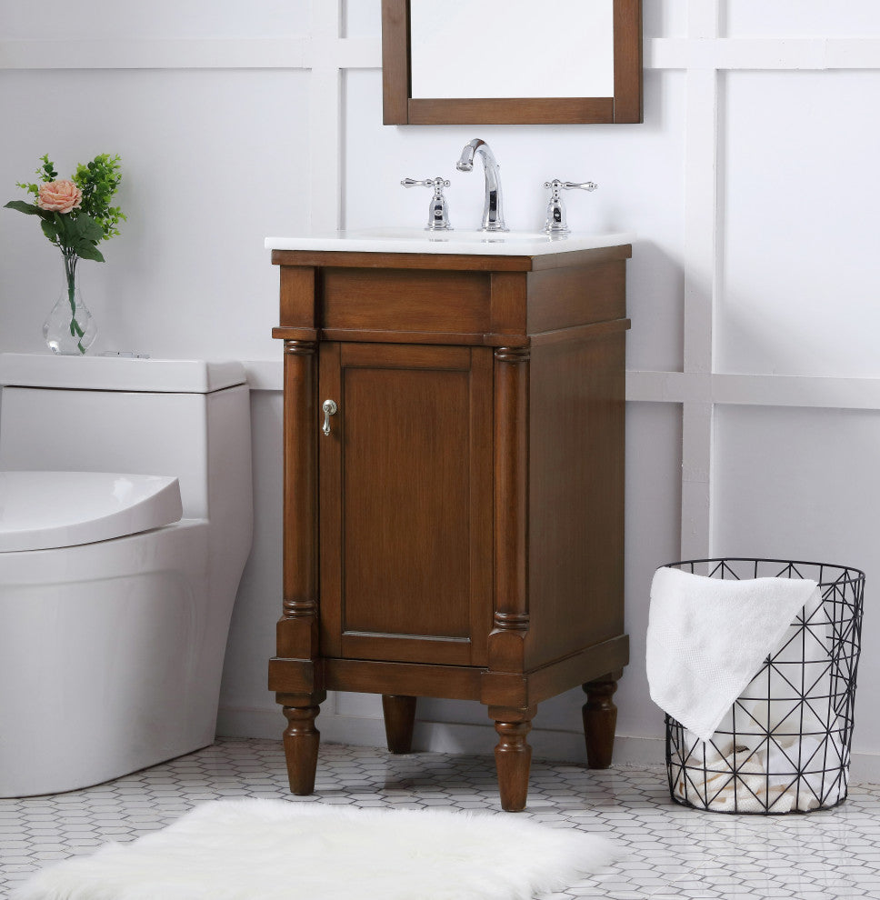 18" Single Bathroom Vanity, Walnut With Ivory White Engineered Marble