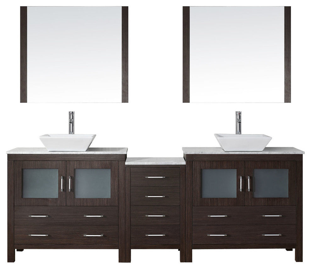 Virtu Dior 78" Double Bathroom Vanity, Espresso With Faucet and Mirrors