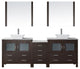 Virtu Dior 78" Double Bathroom Vanity, Espresso With Faucet and Mirrors