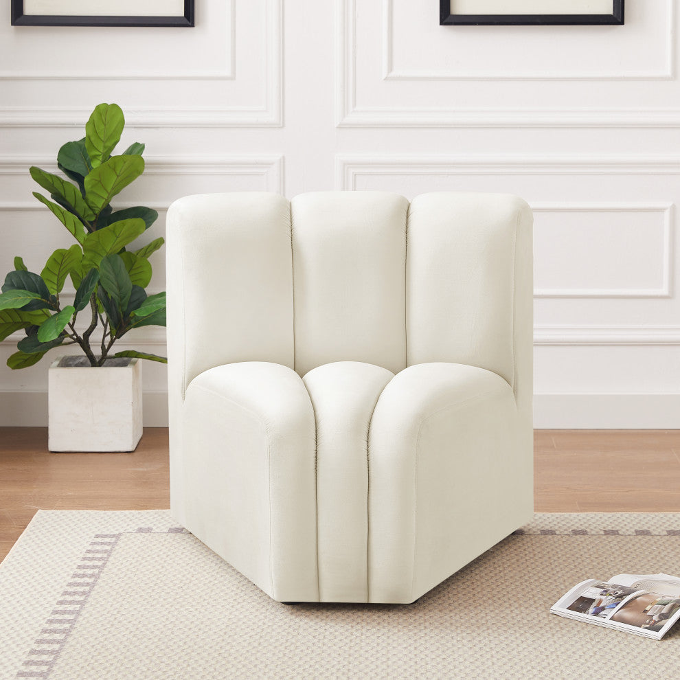 Arc Upholstered Modular Component, Cream, 1-Piece: Curved Corner, Velvet