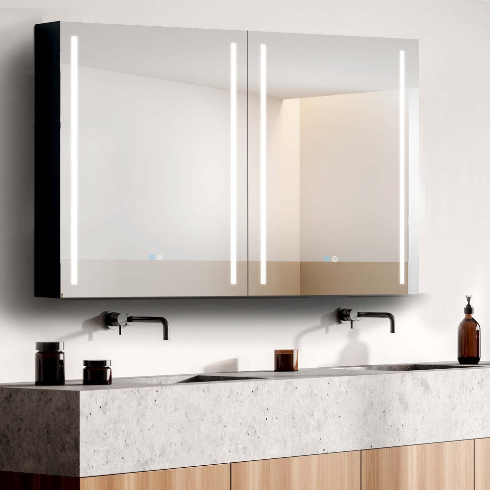 39"x30" Surface Mount Frameless Aluminum LED Medicine Cabinet With Anti-Fogger