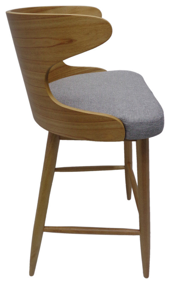 GDF Studio Truda Mid Century Modern Fabric Barstools, Set of 2, Light Gray/Natural