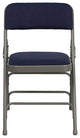 Curved Triple Braced and Double Hinged Navy Fabric Metal Folding Chair, Set of 4