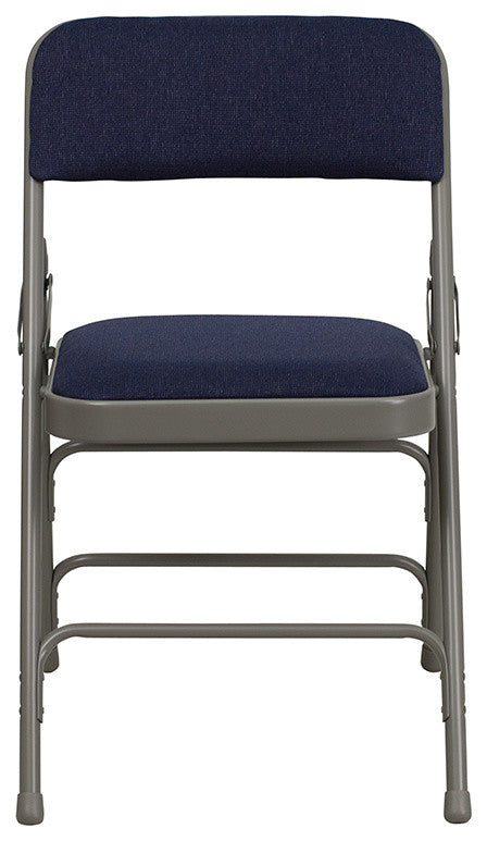 Curved Triple Braced and Double Hinged Navy Fabric Metal Folding Chair, Set of 4
