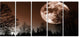 Red Moon Rise over Dark Trees, Landscape Canvas Art Print, 60"x28", 5 Panels
