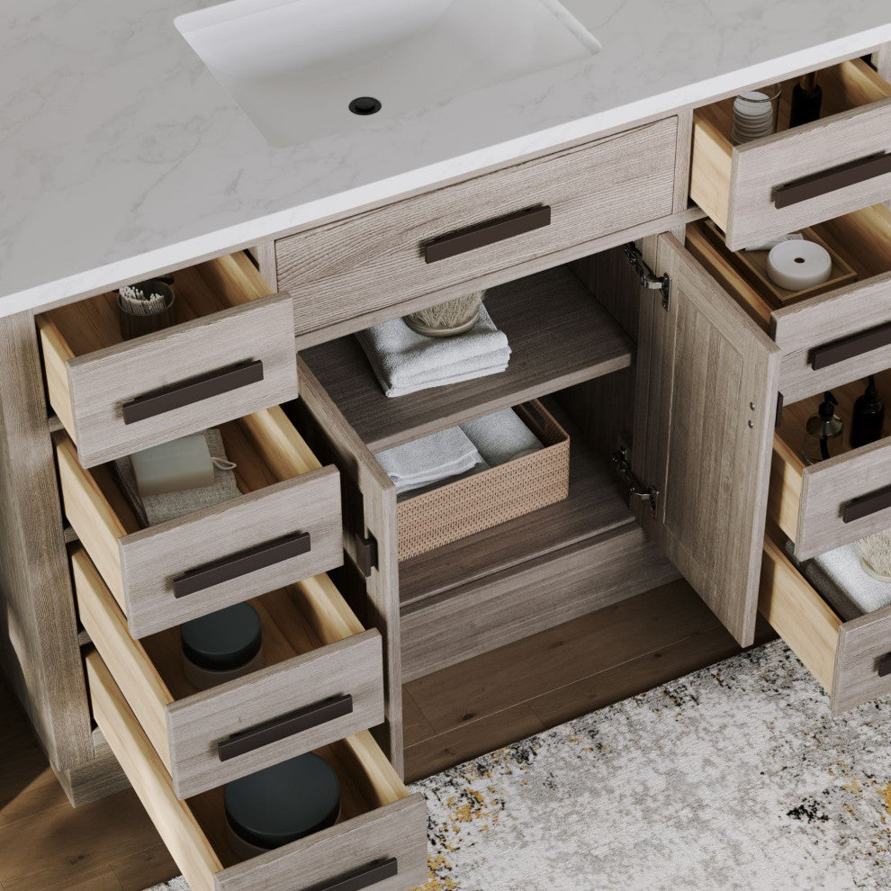 The Cyrus Bathroom Vanity, Gray Oak, 48", Single Sink, Freestanding