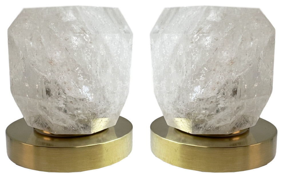 CastelloUSA Widespread, Bath Faucet, 2-White Rock Crystal Handles, Brushed Gold