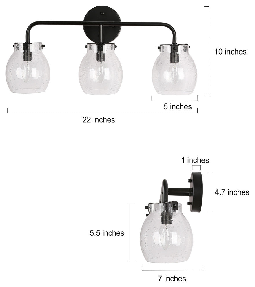 LNC 22" Modern Black Bathroom Vanity Light With Globe Seeded Glass