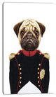 Pug Dog in Military Uniform, Animal Canvas Art Print, 16"x32"