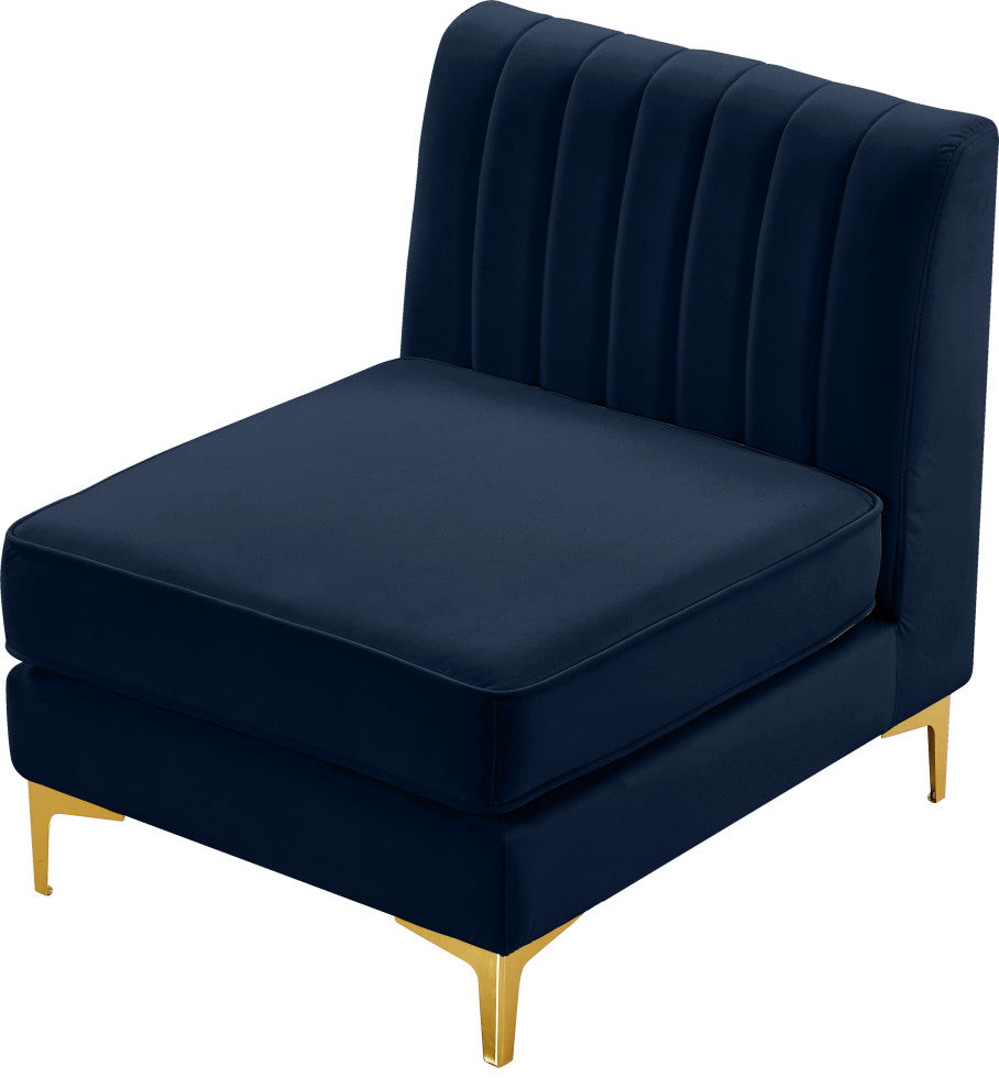 Alina Velvet Upholstered Modular Armless Chair, Navy