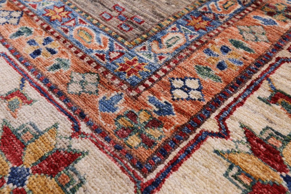8' 0" X 10' 3" Super Kazak Geometric Handmade Wool Rug Q9779