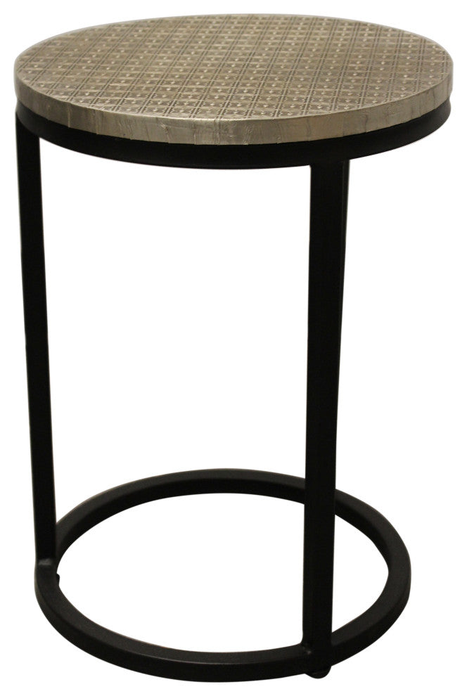 Meenal Metal Cladded Top Round Nesting Table, Silver