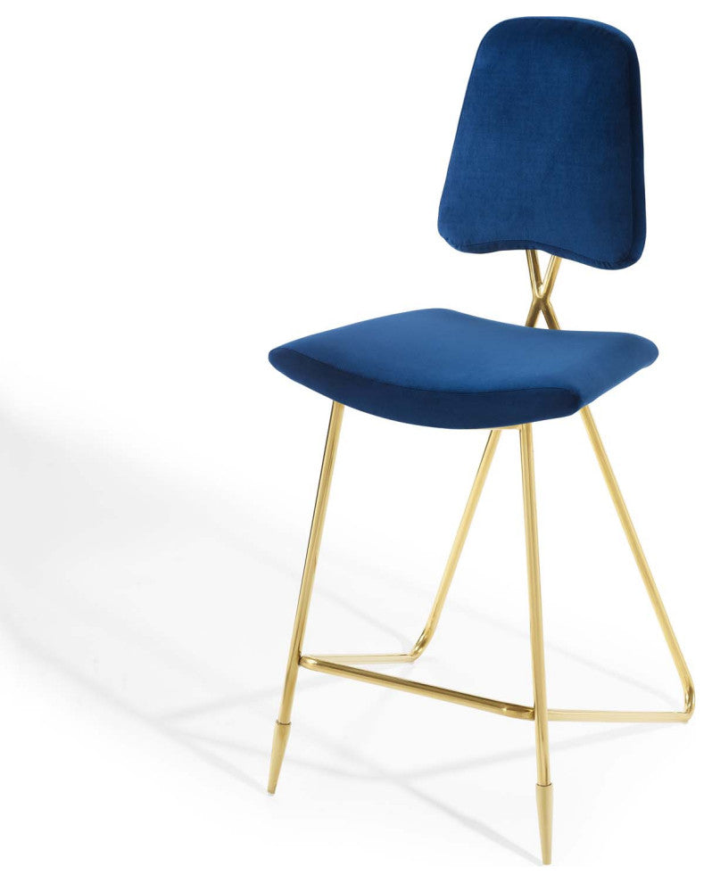 Bar Stool Chair Barstool, Velvet, Metal, Blue Navy, Modern, Bar Pub Cafe Bistro