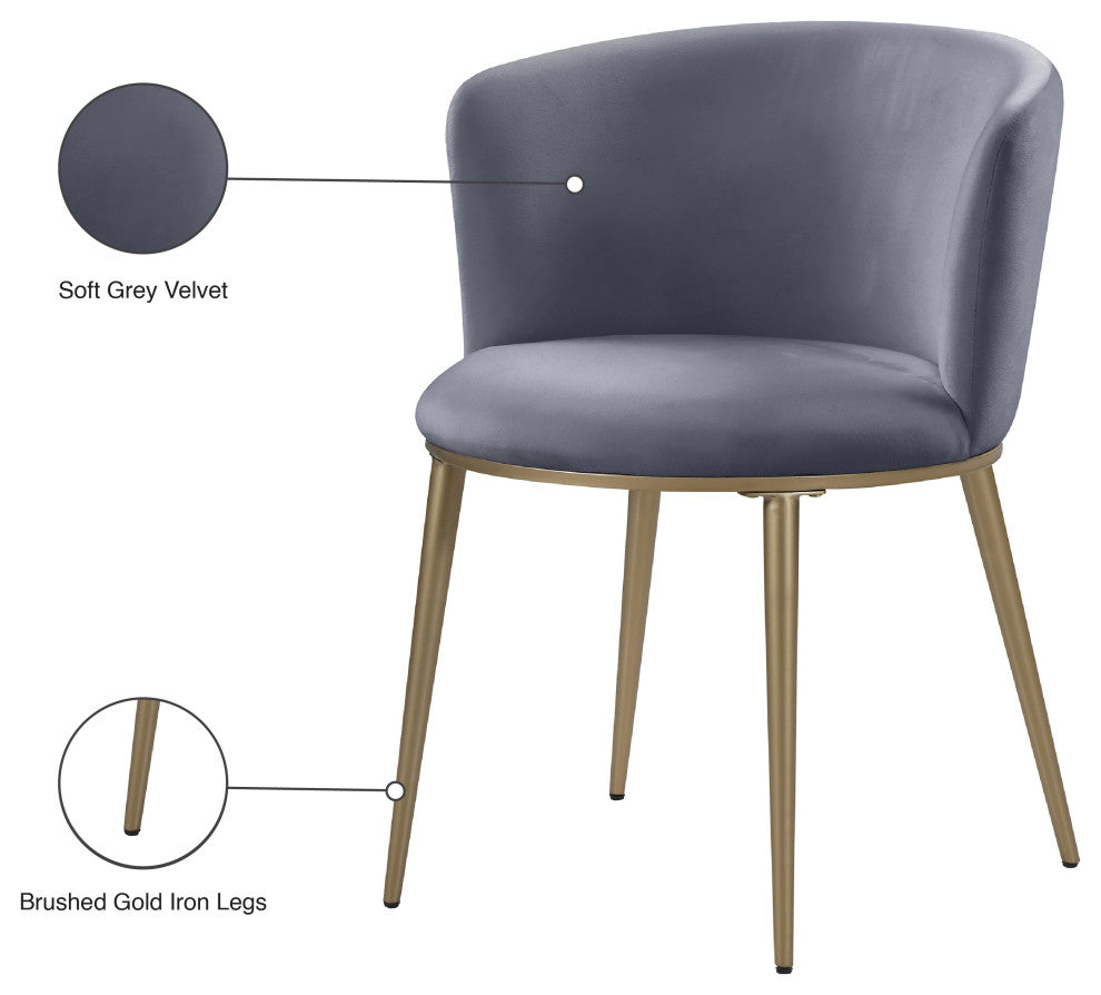 Skylar Dining Chair, Set of 2, Gray Velvet, Brushed Gold Iron Legs