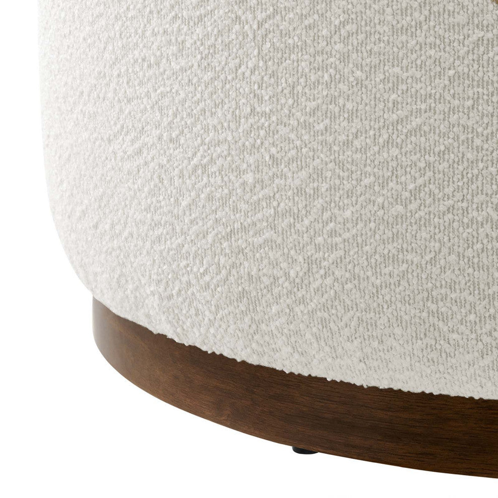 Tilden Large 29" Round Boucle Upholstered Ottoman, Cloud Walnut