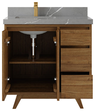 Madison Teak 36 Left Offset Bath Vanity in Dark Natural 2" Piatra Gray