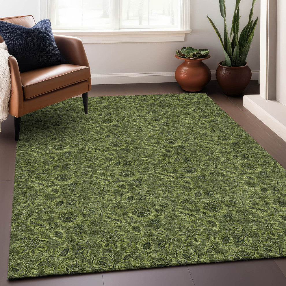 Premium Machine Washable Mayfield AMF661 Olive 3' x 5' Rug