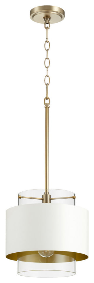 Quorum 8012-0880 One Light Pendant, Aged Brass With Studio White Finish