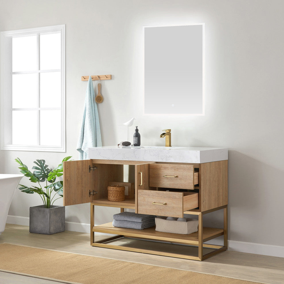 Alistair Vanity, North American Oak With Countertop, 42", With Mirror