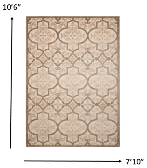 8 x 11 Cream and Beige Trellis Indoor Outdoor Area Rug