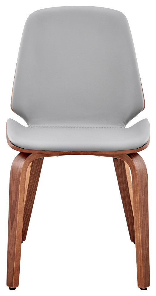 Brinley Faux Leather and Wood Dining Room Accent Chair, Gray and Walnut