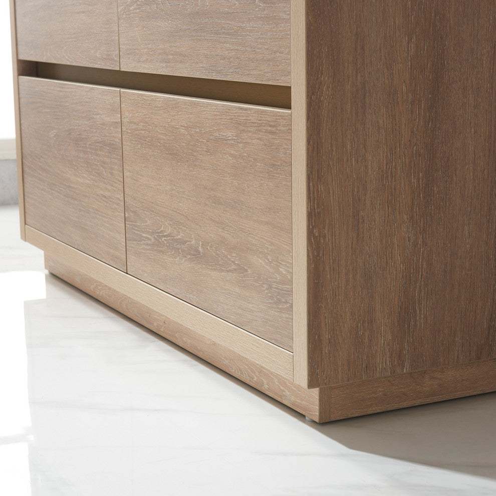 Huesca Bath Vanity, Integrated Sink Top, North American Oak, 48", Without Mirror